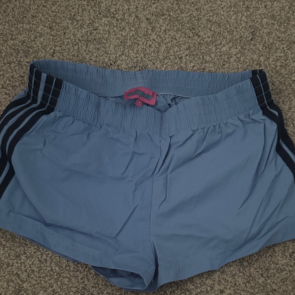Edikted Blue Athletic Shorts with Black Stripes